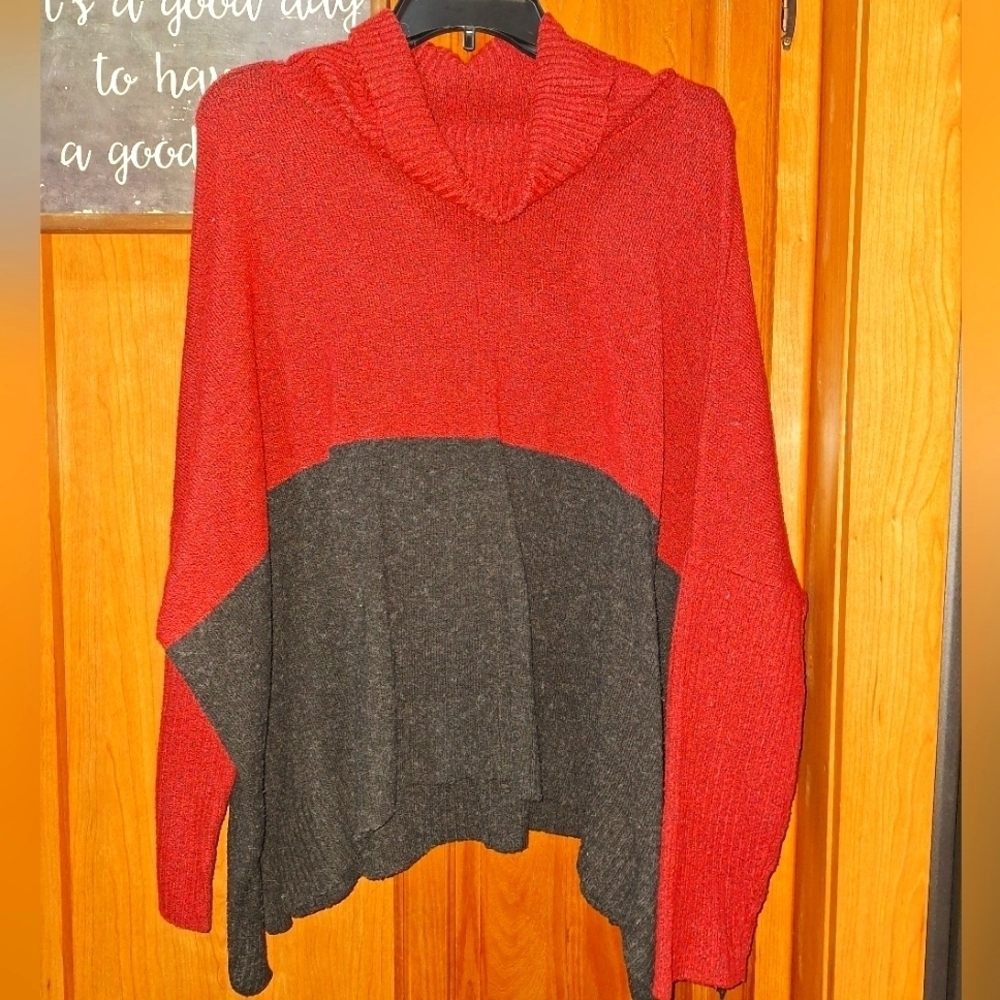 Beach, Lunch, Lounge Burgundy and Gray Women's Turtleneck Sweater In An XL.
